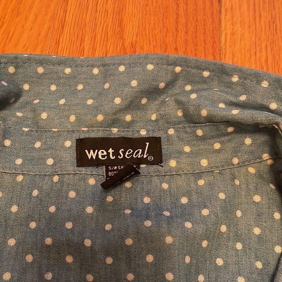 Wet Seal Blue and White Polka Dot Side Cutout Sleeveless Shirt Summer Dress - Picture 11 of 14